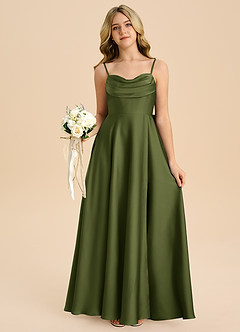 Azazie Bear Junior Olive A-Line Sweetheart Neckline Stretch Satin Dress image7