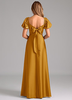 Azazie Fatima Bridesmaid Dresses Butterscotch A-Line Pleated Stretch Satin Dress image6