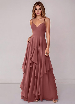 Azazie Zaina 신부 들러리 드레스 A라인 쉬폰 바닥 길이 드레스 image3