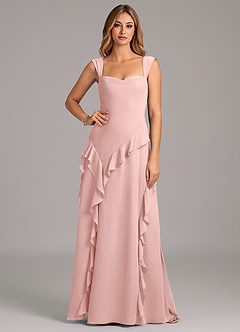Azazie Sloane Robes de demoiselle d'honneur Robe Trapèze en Mousseline de soie Encolure en Forme de Cœur Rose Poudré image5
