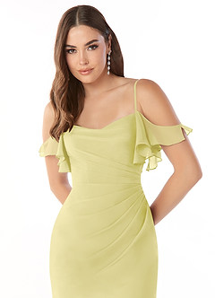 Azazie Emeralda Bridesmaid Dresses Lemon Sorbet Sheath Off the Shoulder Chiffon Dress image6