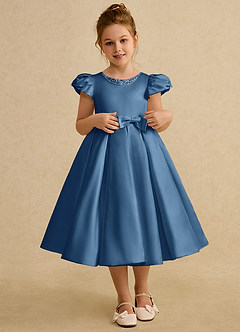 Azazie Pearl Flower Girl Dresses Twilight Ball-Gown Pleated Matte Satin Dress image1