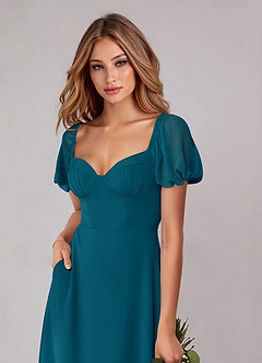Azazie Fatima Bridesmaid Dresses Ink Blue A-Line with Pockets Chiffon Dress image6