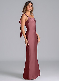 Azazie Driea Bridesmaid Dresses Desert Rose Mermaid One Shoulder Stretch Satin Dress image4