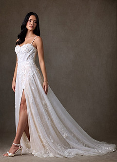 Azazie Ramina Wedding Dresses Diamond White Champagne A-Line Sweetheart Neckline Lace Dress image7