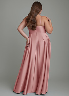 Azazie Elle Robes de demoiselle d'honneur Robe Trapèze en Satin extensible Plissé Rose Poussiéreuse image9