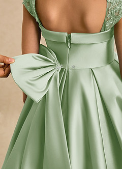 Azazie Genie Flower Girl Dresses Dusty Sage Ball-Gown Off the Shoulder Matte Satin Dress image5