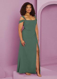 Barbie ♥ Azazie Bridesmaid Dresses Eucalyptus A-Line Off the Shoulder Chiffon Dress image10