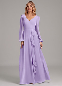 Azazie Simone Vestidos de damas de honor Vestido de Lila de Gasa de Corte en A con Manga larga image5