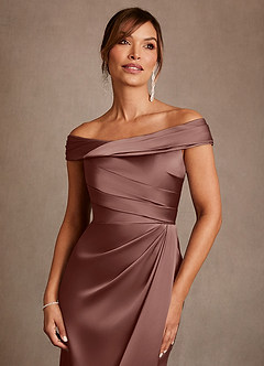 Azazie Bedford Final Sale Ganache Sheath Pleated Stretch Satin Dress image5