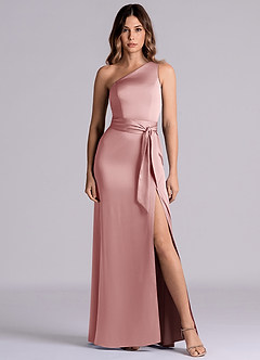 Azazie Philana Brautjungfernkleider A-Linie One-Shoulder Stretch-Satin Kleid Altrosa image2