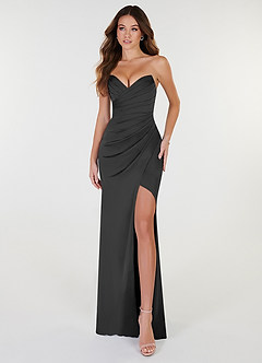 Azazie Yola Bridesmaid Dresses Black Sheath V-Neck Pleated Stretch Satin Convertible Dress image1