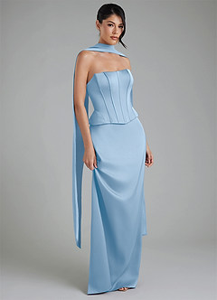 Azazie River Robes de demoiselle d'honneur Robe Fourreau Convertible en Satin extensible Corset Poudre Bleue image1