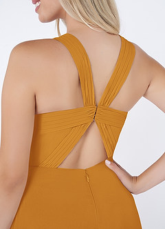 Azazie Jane Bridesmaid Dresses Butterscotch A-Line V-Neck Pleated Chiffon Dress image5