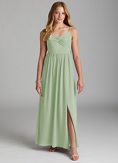 Azazie Zeya Junior Dusty Sage A-Line Chiffon Dress image3