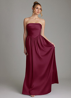 Azazie Zena Bridesmaid Dresses Mulberry A-Line Strapless Stretch Satin Dress image4