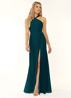 Azazie Rue Bridesmaid Dresses Pine A-Line Halter Chiffon Dress image1