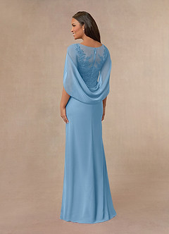 Azazie Hera vestidos de madre de la novia Vestido de Azul Acero de Gasa de Corte En A con Capa de encaje image3