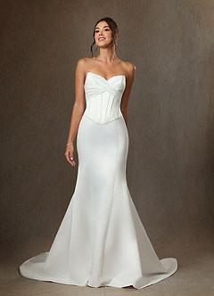 Azazie Carryn Robes de mariée Robe Sirène en Satin Sans bretelle Blanc De Diamant image3
