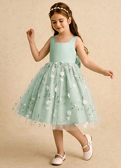 Azazie Bean Flower Girl Dresses Agave Ball-Gown Bow Tulle Dress image4