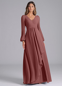Azazie Omari Brautjungfernkleider A-Linie Langarm Chiffon Kleid Wüstenrose image3