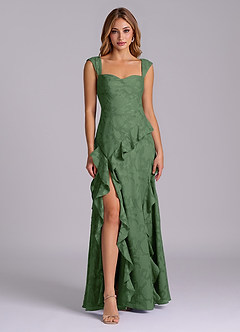 Azazie Sloane Abiti da Damigella Abito A-Line in Burnout Floreale Scollo a Cuore Eucalipto image1