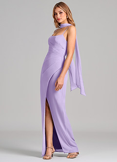 Azazie Calandra Brautjungfernkleider Etui Plissee Chiffon Kleid Flieder image4