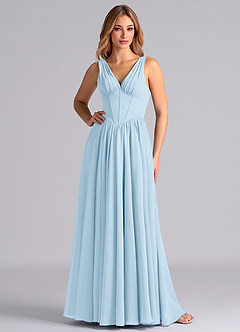Azazie Delmie Final Sale Sky Blue A-Line Corset Chiffon Dress image1