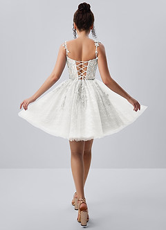 Raphinase Weiß A-Linie Herzausschnitt Applikation Tüll Minikleid image5