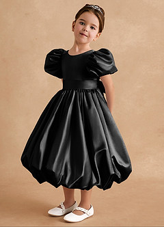 Azazie Jellybean Flower Girl Dresses Black Ball-Gown Ruched Matte Satin Dress image4