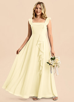 Azazie Nori Junior Lemon Sorbet A-Line Ruched Chiffon Dress image6