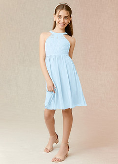 Azazie Andalise A-Line Lace Chiffon Mini Junior Bridesmaid Dress image5