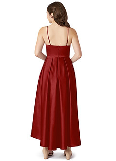Azazie Jemima Junior A-Linie mit Taschen Stretch-Satin Kleid Granatapfelrot image2
