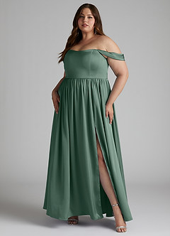 Azazie Morana Bridesmaid Dresses Eucalyptus A-Line Off the Shoulder Stretch Satin Convertible Dress image12