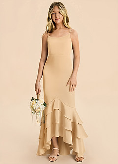 Azazie Fay Junior Vestido Oro de Satén Elástico de Corte Sirena con Drapeado image4