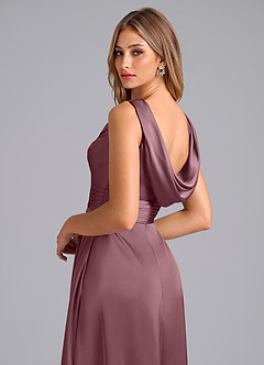 Azazie Karina Bridesmaid Dresses Amethyst A-Line Pleated Stretch Satin Dress image2