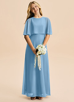 Azazie Maris Junior Abito A-Line in Chiffon Blu Acciaio image4