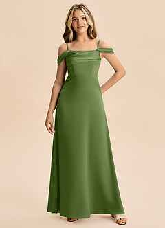 Azazie Lettie Junior Vestido de Enebro de Satén Elástico de Corte en A con Vestidos sin tirantes image4