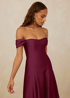 Christian Siriano Bridal for Azazie 1002 Bridesmaid Dresses Mulberry A-Line Off the Shoulder Stretch Satin Convertible Dress image4