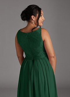 Azazie Ainsling vestidos de madre de la novia Vestido de Verde Oscuro de Gasa de Corte En A con Encaje Cuello Cuadrado image18