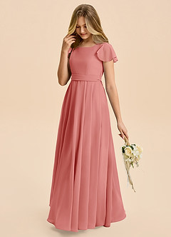 Azazie Cady Junior A-Linie Plissee Chiffon Kleid Antike Rose image5