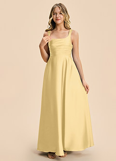Azazie Azaria Junior Butter A-Line Pleated Stretch Satin Dress image6