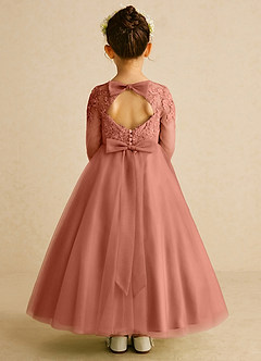Azazie Precious Robe Demoiselle D'honneur Fillette Robe Trapèze en Tulle Dentelle Mai Tai image1