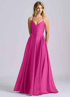 Azazie Truce Robes de demoiselle d'honneur Robe Trapèze en Satin extensible Fuchsia image1