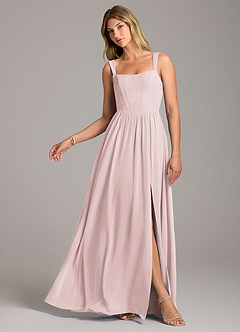 Azazie Rosaline Bridesmaid Dresses Blushing Pink A-Line Side Slit Chiffon Dress image1