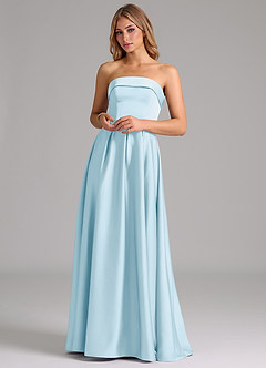 Azazie Lucienne Robes de demoiselle d'honneur Robe Trapèze Convertible en Satin extensible Sans bretelle Bleu Ciel image4