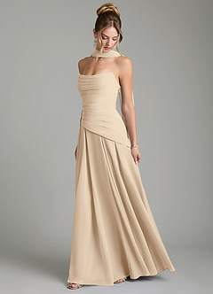 Azazie Gabriela Robes de demoiselle d'honneur Robe Trapèze en Mousseline de soie Corset Champagne image4