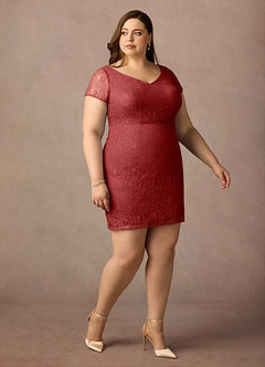 Azazie Lucilia Final Sale Rust Sheath Lace Dress image10