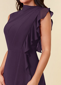 Azazie Narine Mother of the Bride Dresses Plum A-Line High Neckline Pleated Chiffon Dress image8