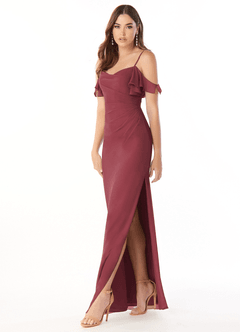 Azazie Emeralda Jurken voor bruidsmeisjes Jurk van Chiffon met Kolom Off the Shoulder Merlot image3